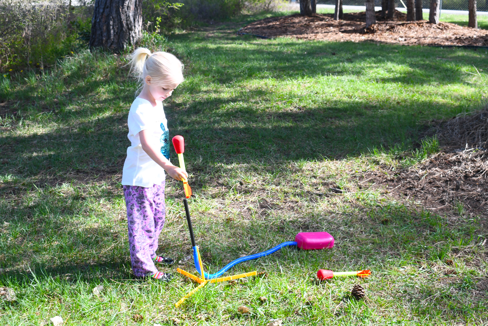 get exercise in the yard with a stomp rocket for kids