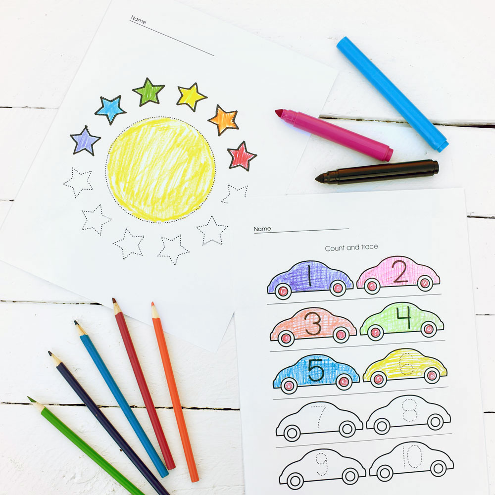 preschool worksheet for kids coloring and tracing letters and shapes