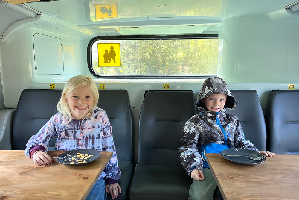Breakfast in converted double decker bus in Wales