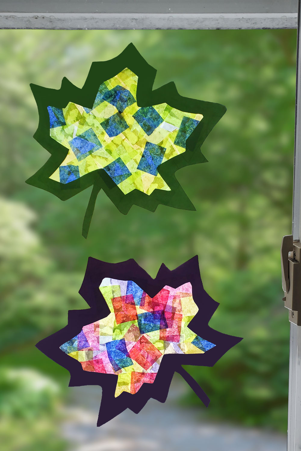 colorful kids craft fall leaf tissue paper suncatchers