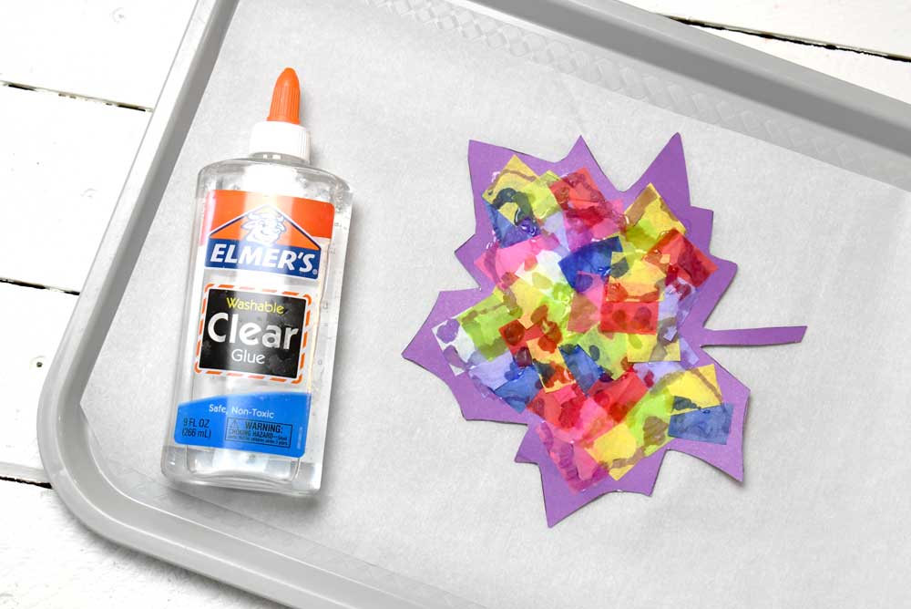 colorful tissue paper leaves kids art project
