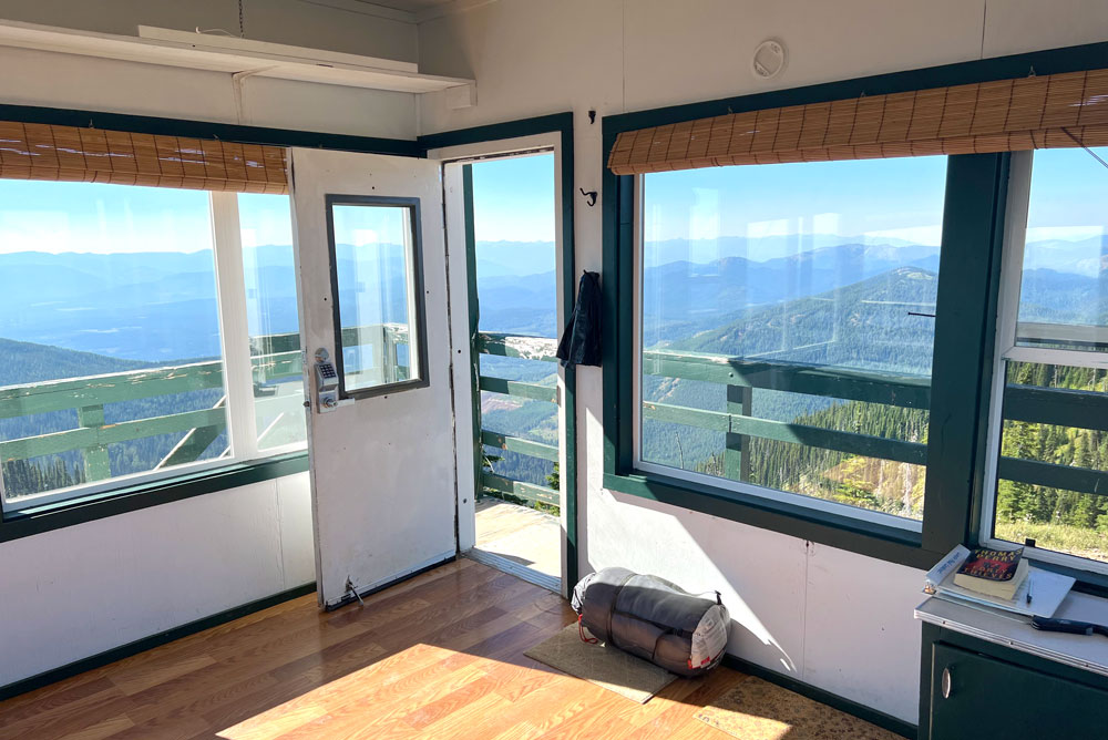 inside Lunch Peak fire lookout in Idaho