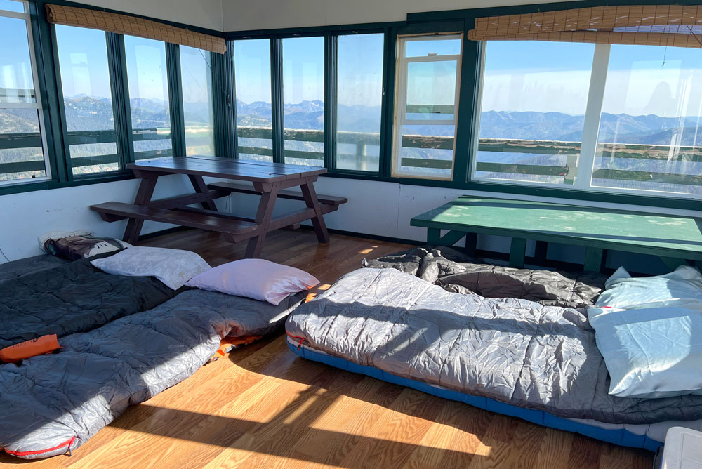 sleeping bags inside fire lookout