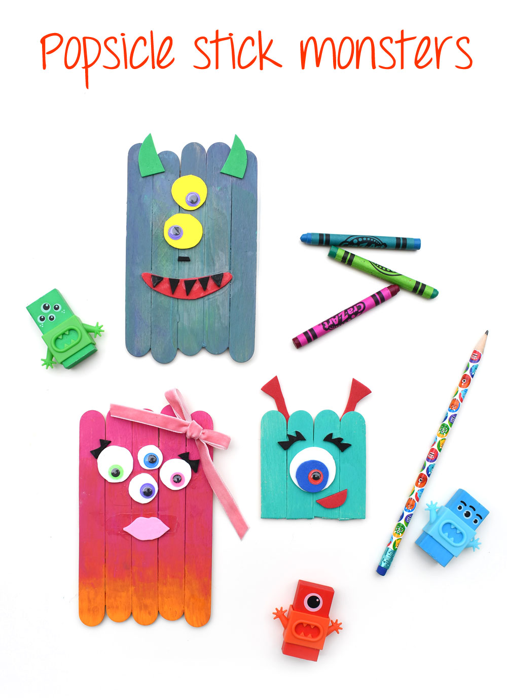 creative DIY popsicle stick monsters kids craft