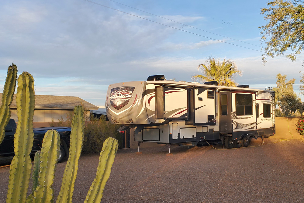 Boondocking in our RV toy hauler near Phoenix Arizona