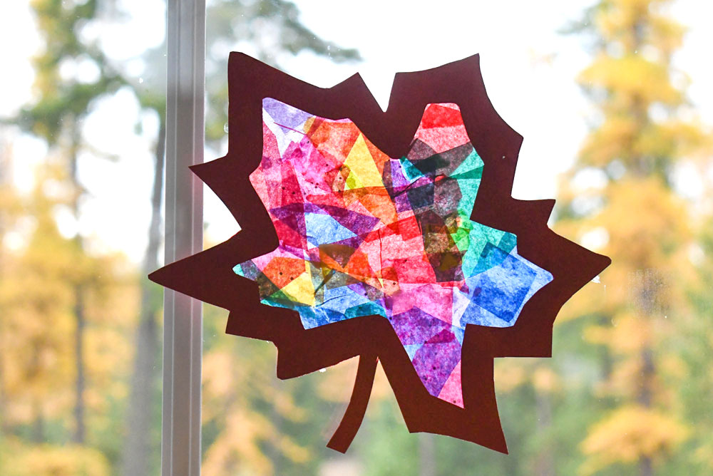 colorful fall leaf tissue paper suncatchers easy kids craft