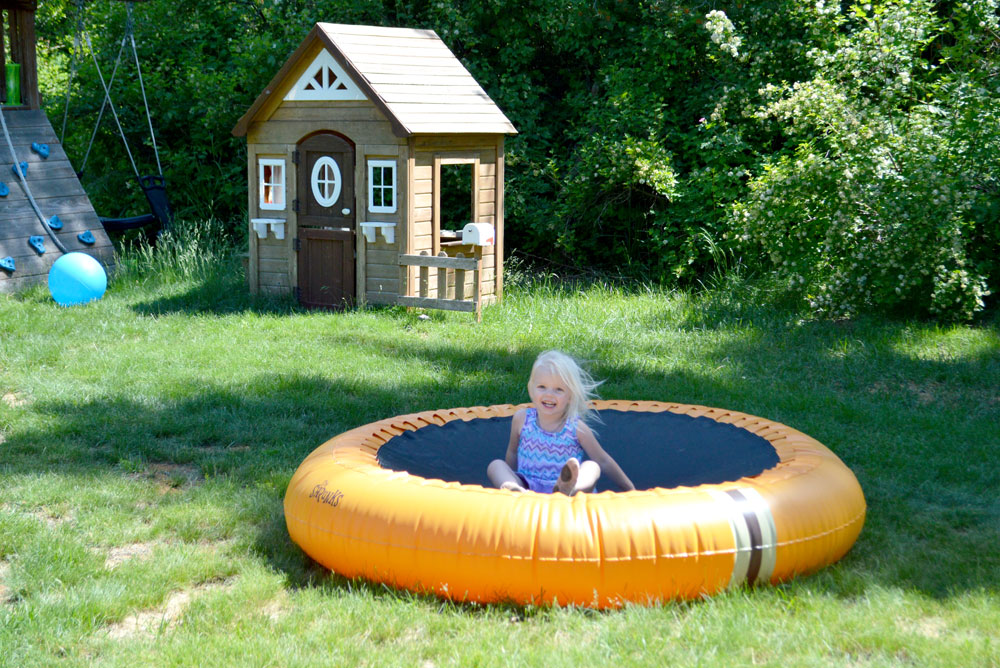 backyard kids activities the Shrunks trampoline pool