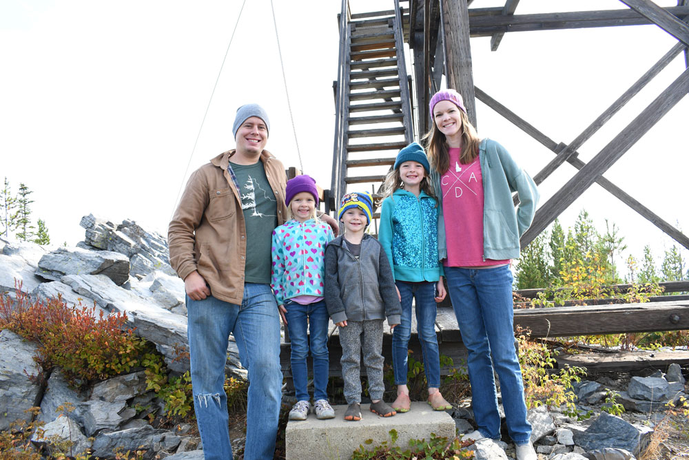 Family camping trip at a fire lookout in Montana