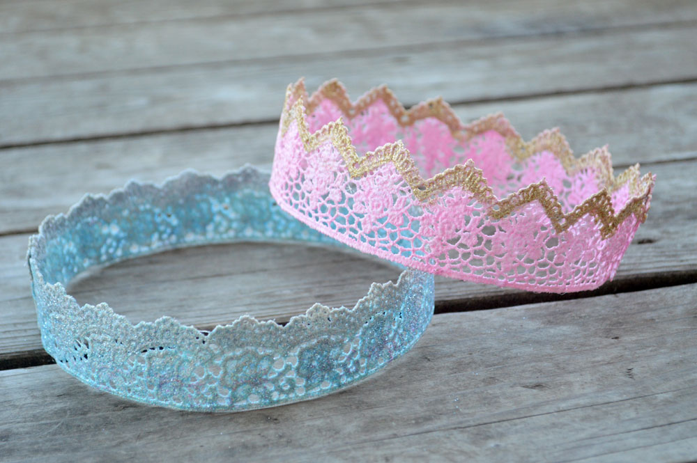 easy craft DIY lace glitter crowns