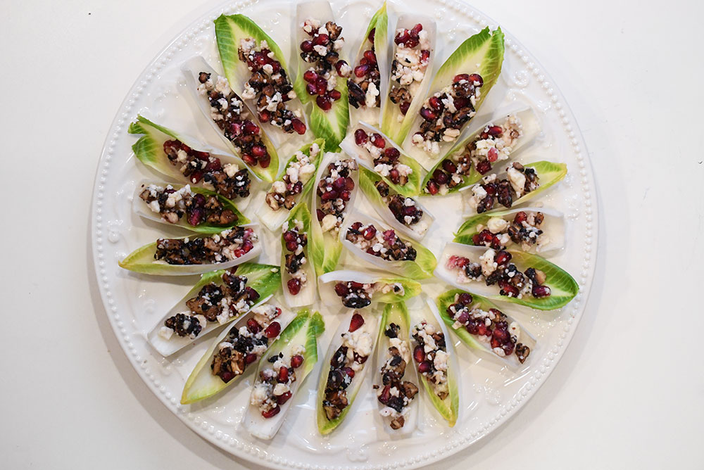 holiday snacks with blue cheese and pomegranate