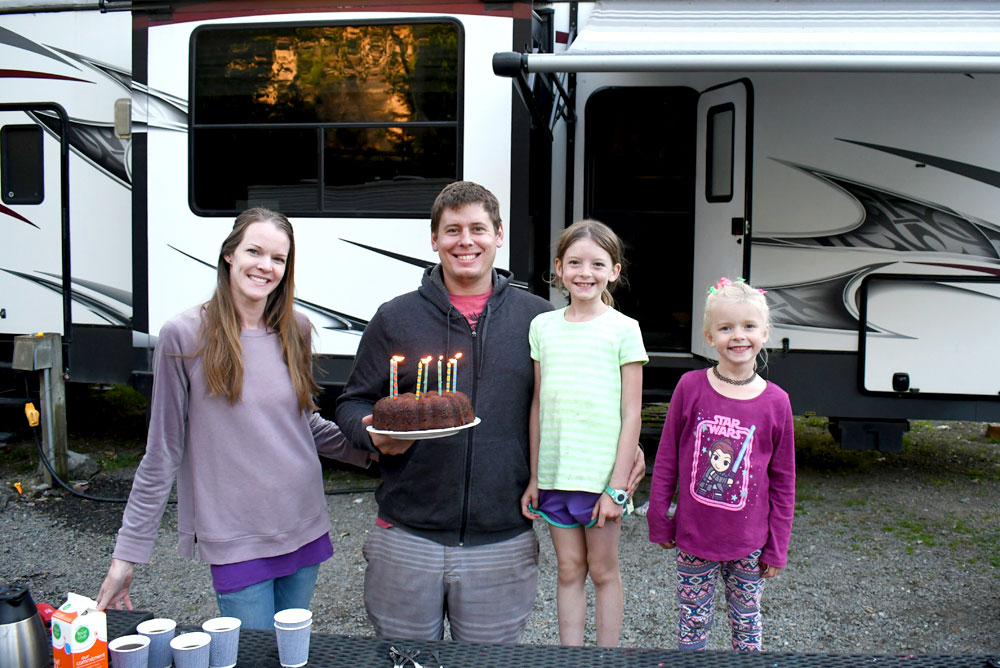 Family camping trip birthday party in Idaho