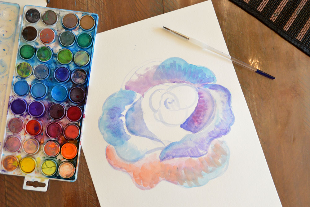 kids art watercolor rose creative painting