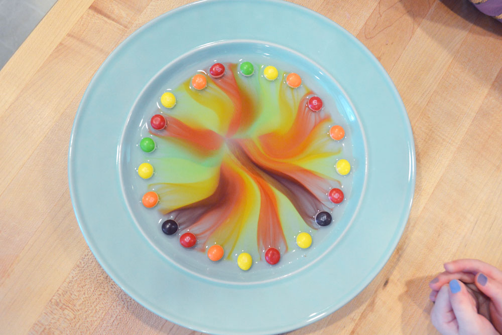 skittles flowing color design kids science experiment