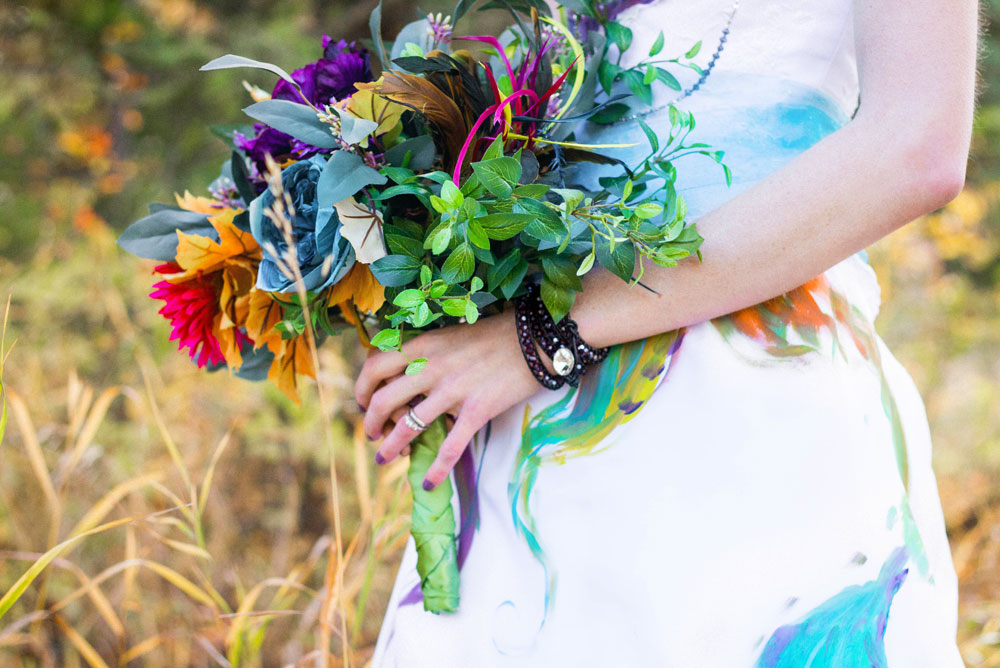 fall wedding bouquet artificial flowers trash the dress