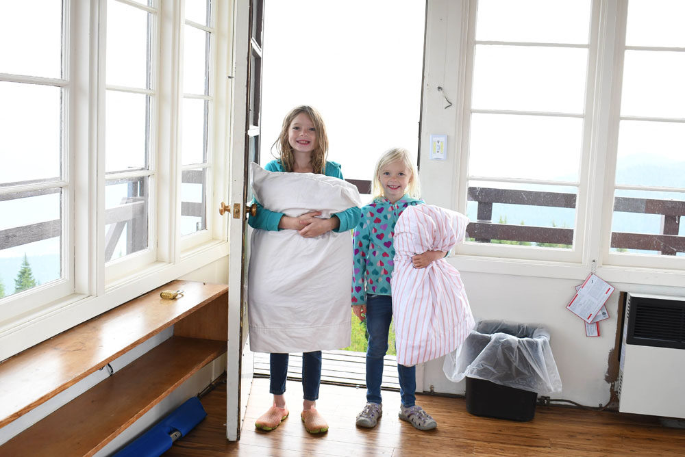 camping with kids in a Montana fire lookout