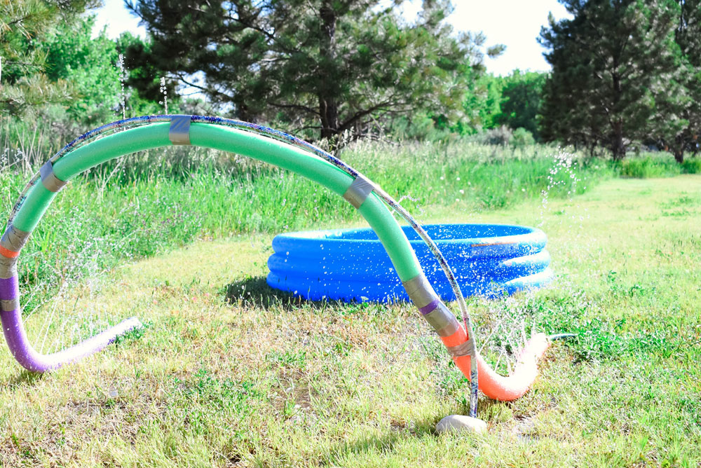 DIY pool noodle sprinkler for kids