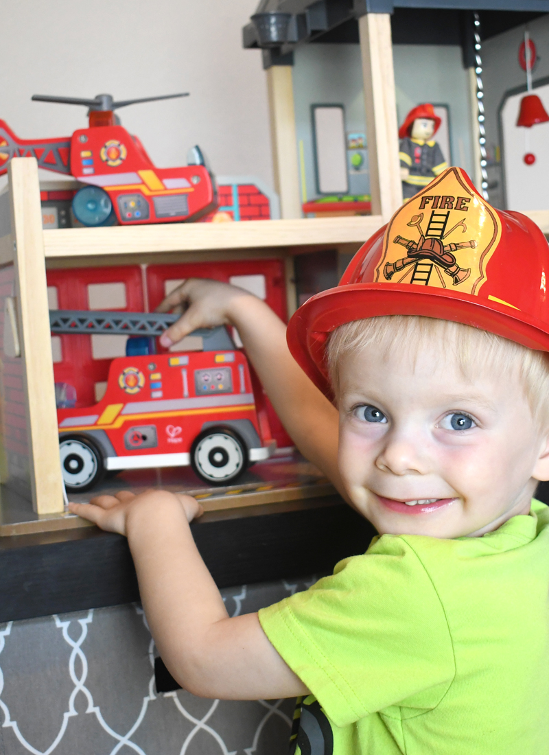 wooden toys fire station play set kids activity