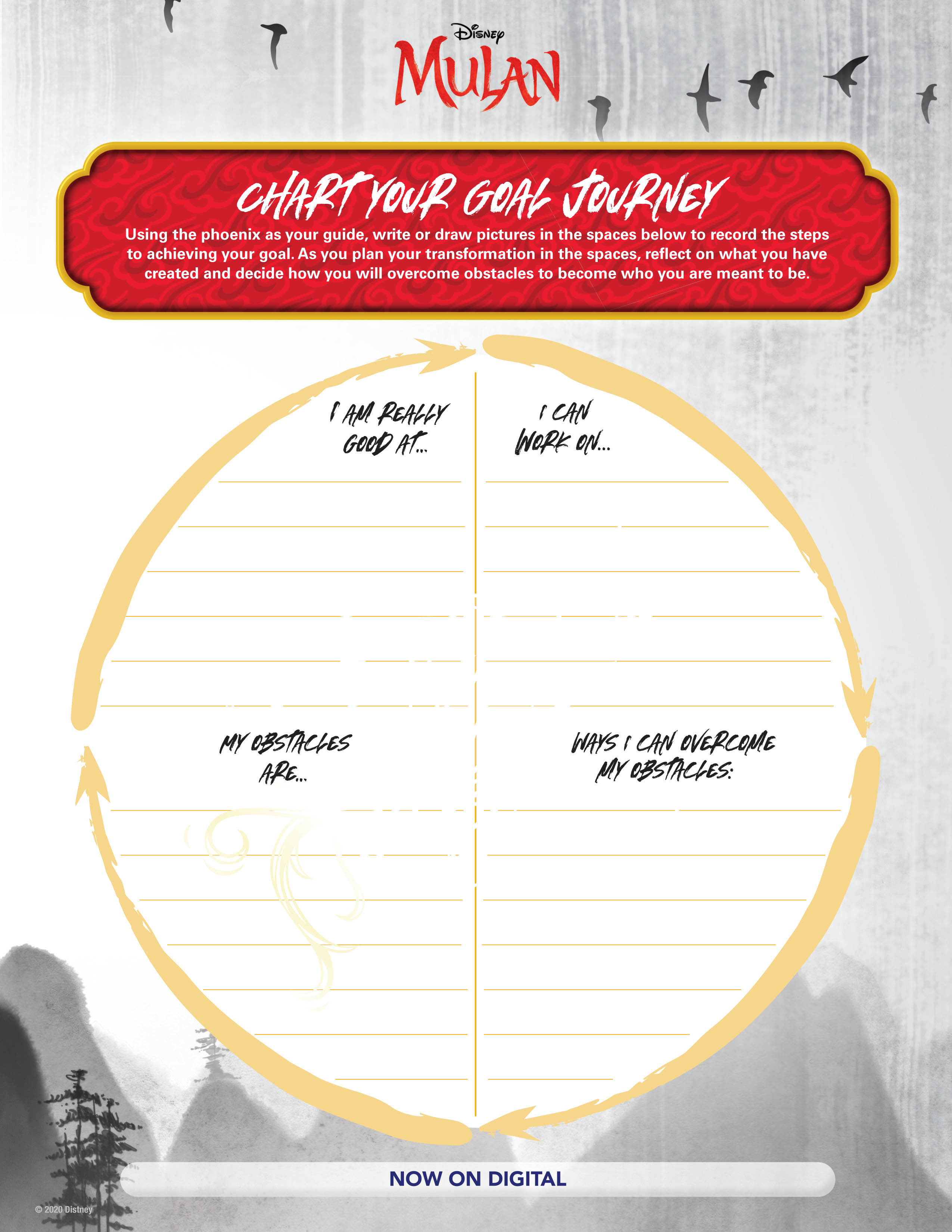 Disney's live action Mulan activity sheet goal journey