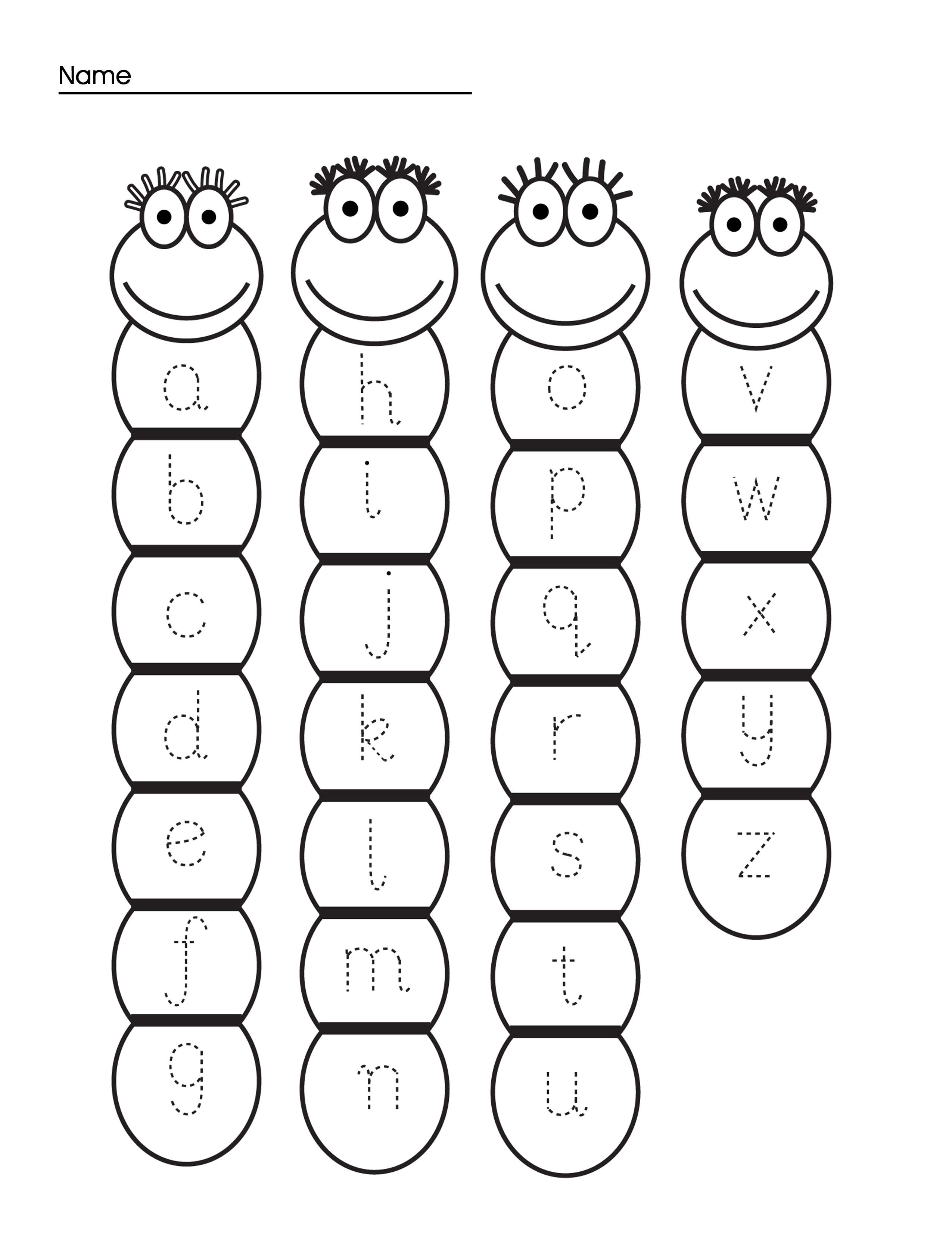 Letter tracing caterpillar preschool activity school page