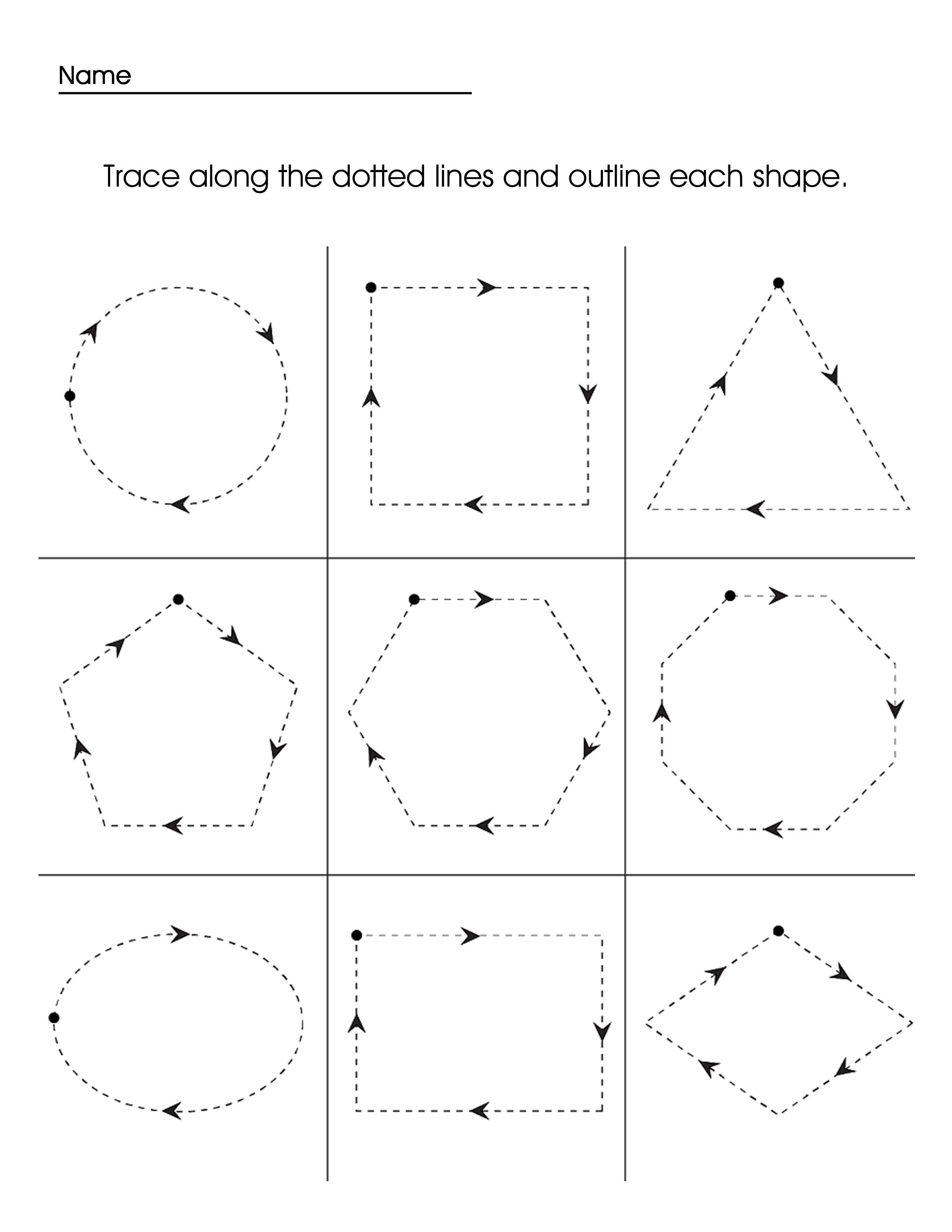 Preschool activity worksheet shape recognition and tracing