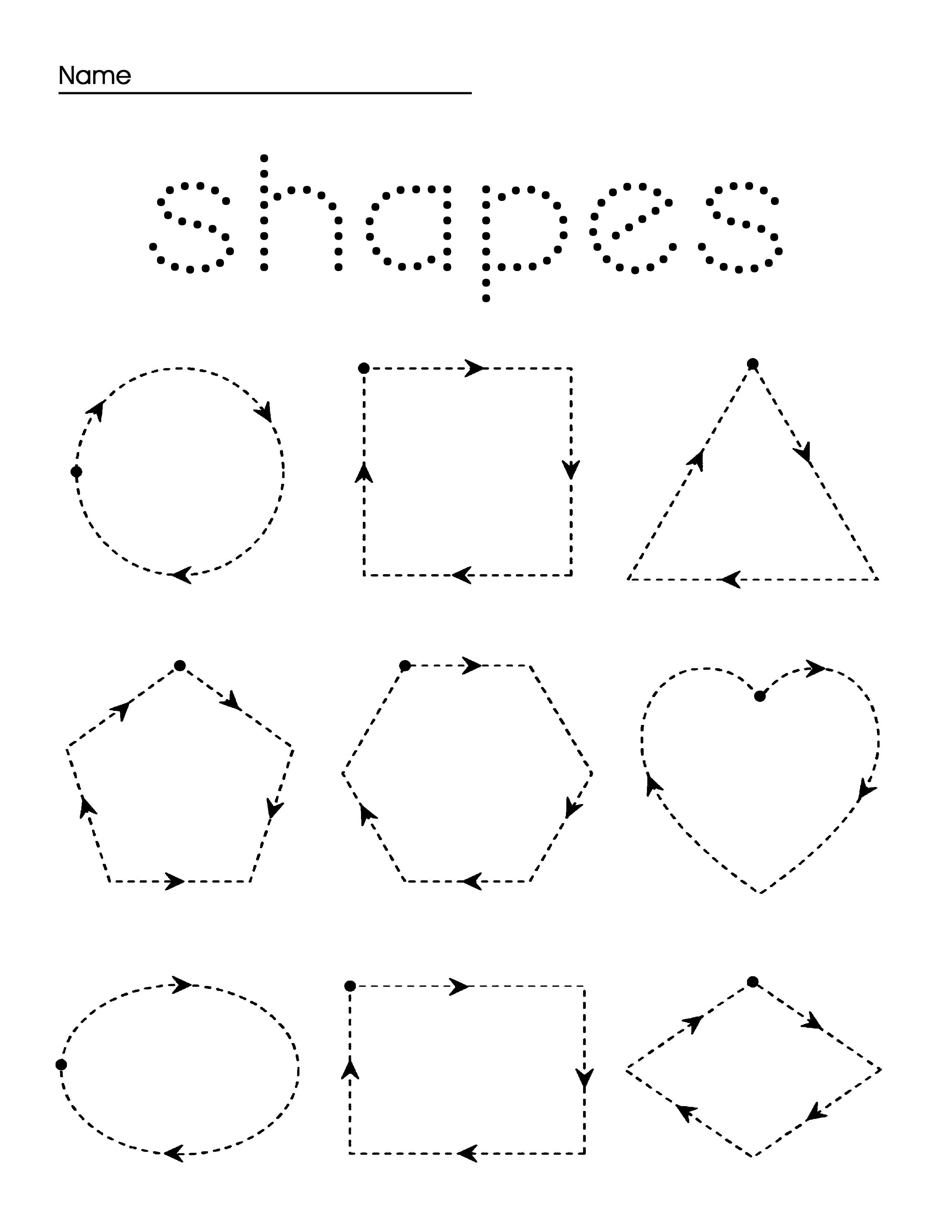 Shapes tracing star hearts triangle preschool activity worksheet