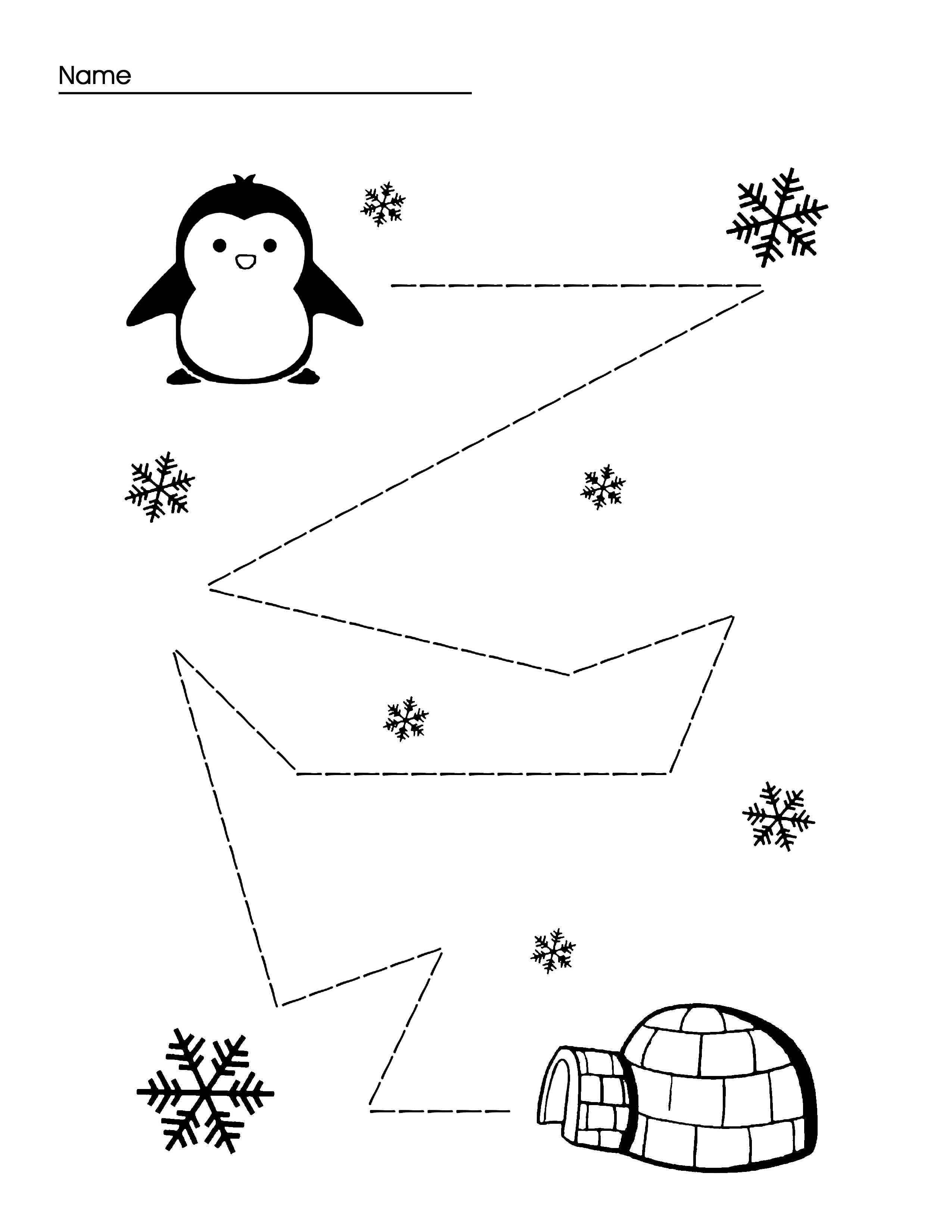 Penguin line tracing preschool activity page