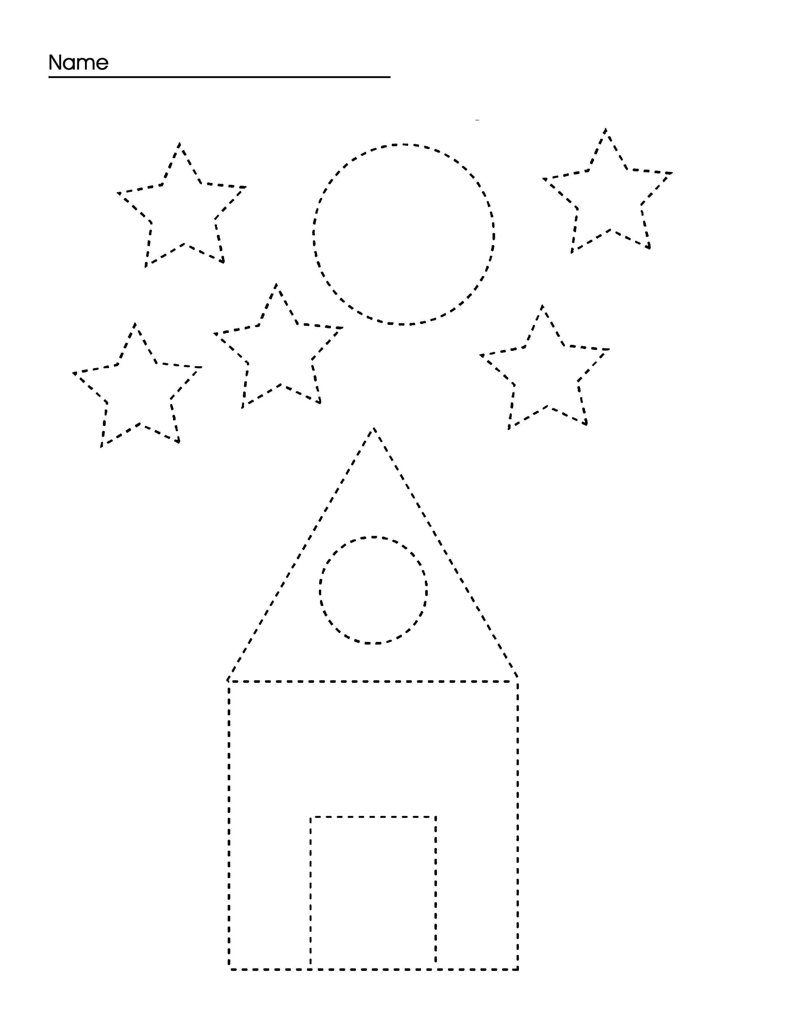 Sun moon and house line tracing preschool activity page